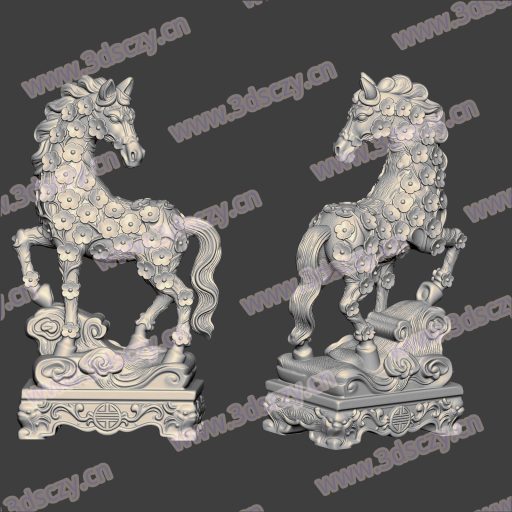 3D0298祥云鲜花瑞马STL文件三维图立体图建模精雕图雕刻机玉雕图木雕图圆雕图3D打印模型数据-3D素材资源仓