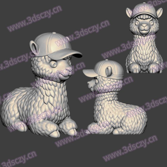 3D0338可爱羊驼戴帽子动物STL文件三维图立体图建模精雕图雕刻机玉雕图木雕图圆雕图3D打印模型数据-3D素材资源仓