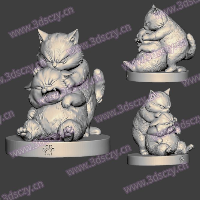 3D0342两只小猫咪打架Q版卡通动物STL文件三维图立体图建模精雕图雕刻机玉雕图木雕图圆雕图3D打印模型数据-3D素材资源仓