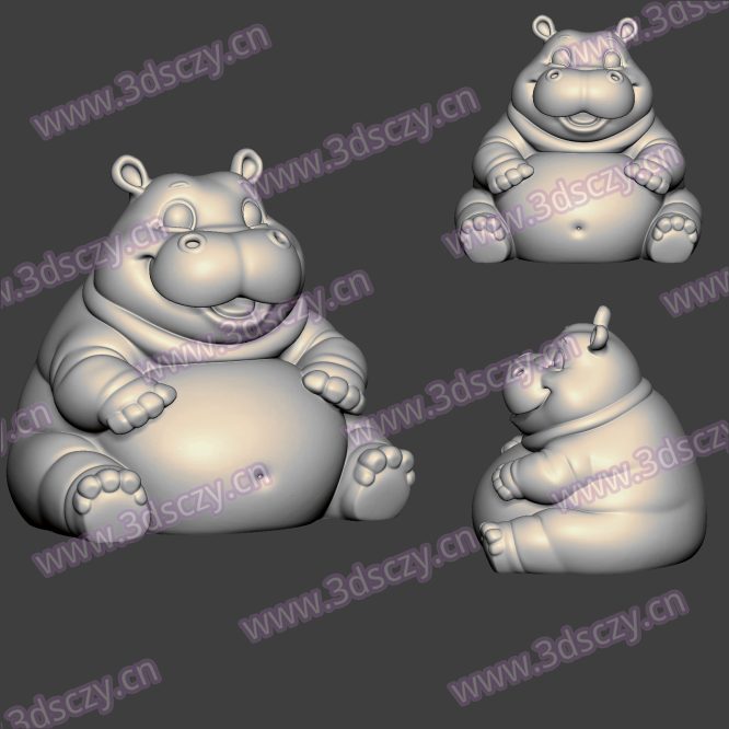 3D0344Q版河马可爱肥胖卡通动物STL文件三维图立体图建模精雕图雕刻机玉雕图木雕图圆雕图3D打印模型数据-3D素材资源仓