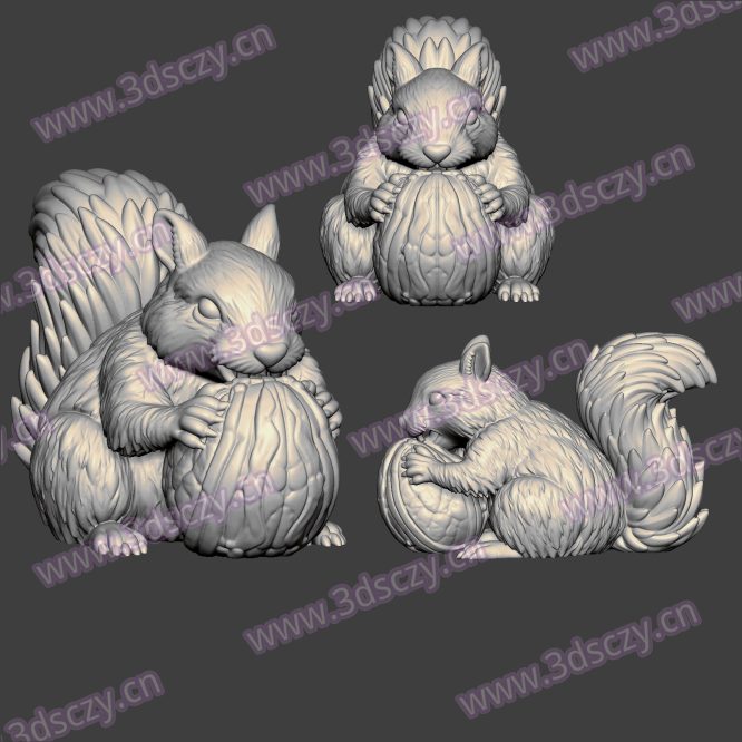 3D0345松鼠吃坚果2卡通Q版动物STL文件三维图立体图建模精雕图雕刻机玉雕图木雕图圆雕图3D打印模型数据-3D素材资源仓