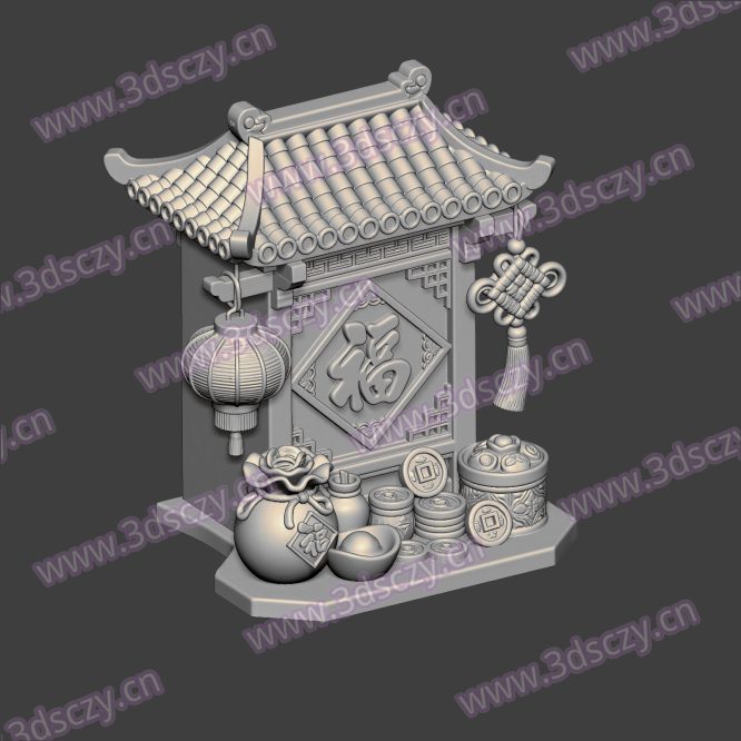3D0349福气临门装饰摆件灯笼中国结STL文件三维图立体图建模精雕图雕刻机玉雕图木雕图圆雕图3D打印模型数据-3D素材资源仓