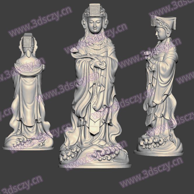 3D0350妈祖娘娘雕像雕塑STL文件三维图立体图建模精雕图雕刻机玉雕图木雕图圆雕图3D打印模型数据-3D素材资源仓