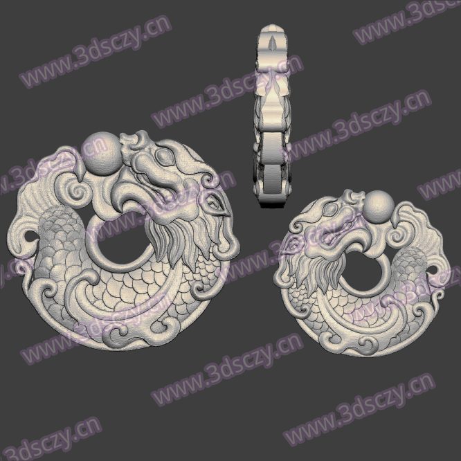 3D0354龙鱼平安扣饰品STL文件三维图立体图建模精雕图雕刻机玉雕图木雕图圆雕图3D打印模型数据-3D素材资源仓