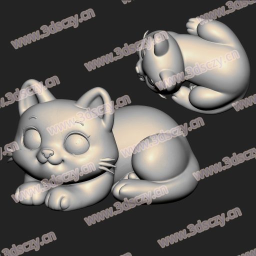 JG0261可爱小猫咪趴着Q版STL文件三维图立体图建模精雕图雕刻机玉雕图木雕图圆雕图3D打印模型数据-3D素材资源仓