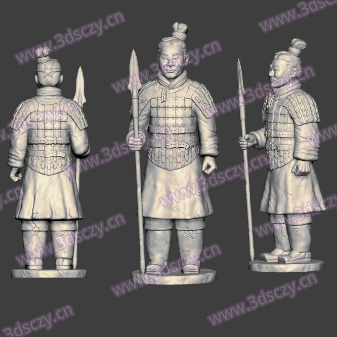 3D0357持枪兵马俑铠甲武士俑STL文件三维图立体图建模精雕图雕刻机玉雕图木雕图圆雕图3D打印模型数据-3D素材资源仓
