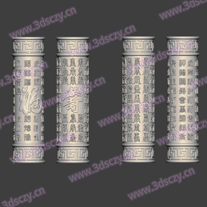 3D0362百福百寿柱子摆件STL文件三维图立体图建模精雕图雕刻机玉雕图木雕图圆雕图3D打印模型数据-3D素材资源仓