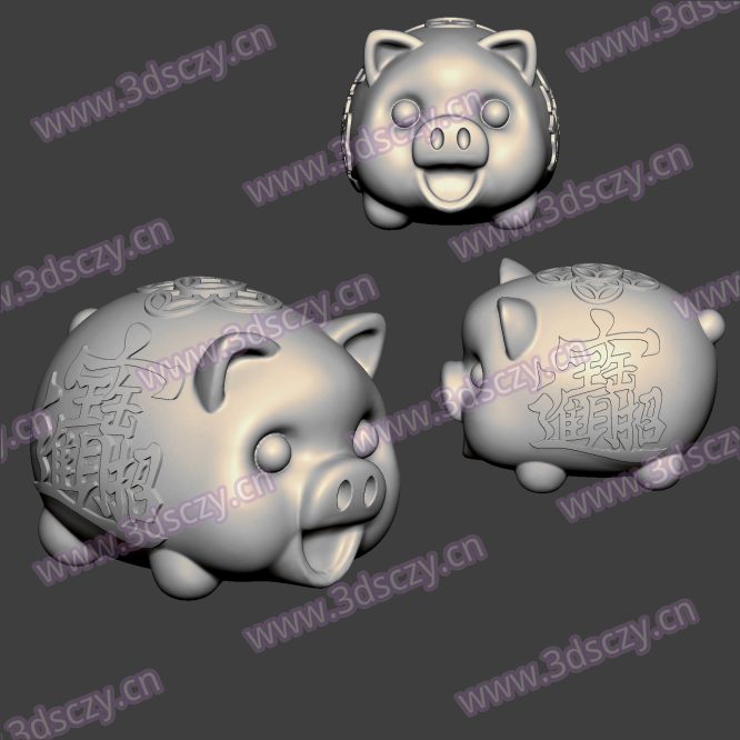 3D0363招财进宝猪动物摆件STL文件三维图立体图建模精雕图雕刻机玉雕图木雕图圆雕图3D打印模型数据-3D素材资源仓