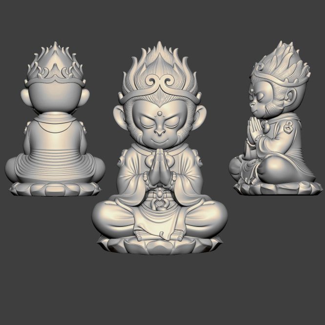 3D0330悟空打坐双手合十冥想Q版卡通STL文件三维图立体图建模精雕图雕刻机玉雕图木雕图圆雕图3D打印模型数据-3D素材资源仓