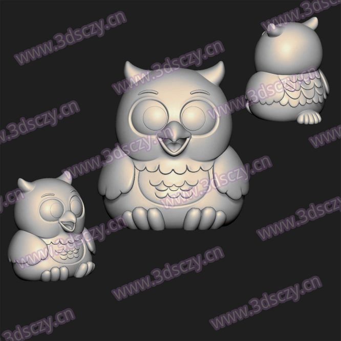000559憨憨猫头鹰可爱Q版卡通STL文件三维图立体图建模精雕图雕刻机玉雕图木雕图圆雕图3D打印模型数据-3D素材资源仓