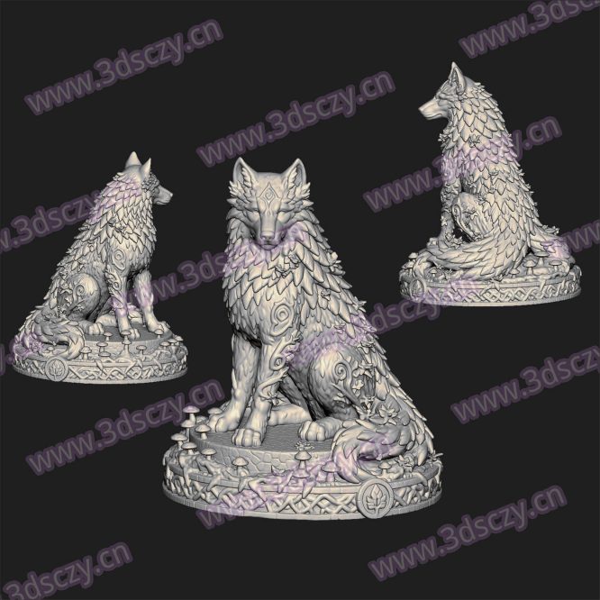 000573双尾狼摆件STL文件三维图立体图建模精雕图雕刻机玉雕图木雕图圆雕图3D打印模型数据-3D素材资源仓