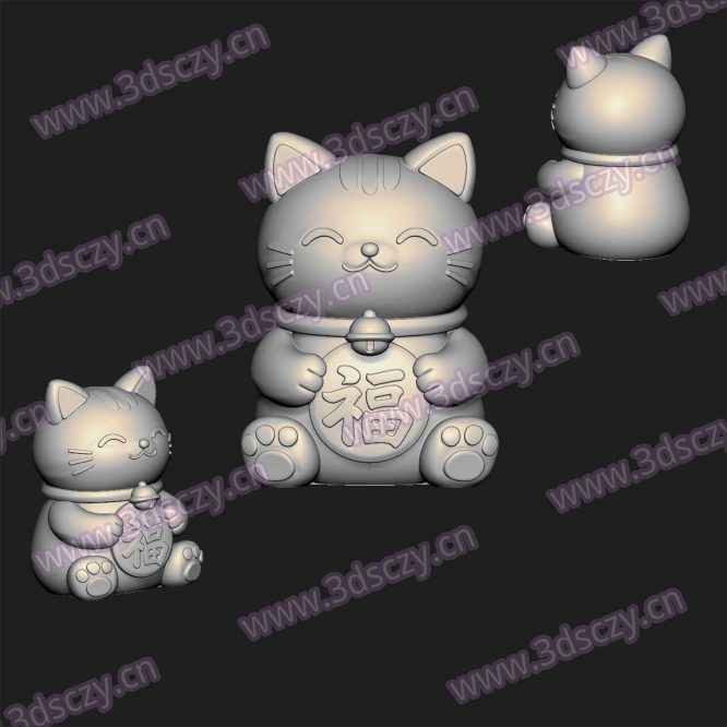 000583招财猫咪福气STL文件三维图立体图建模精雕图雕刻机玉雕图木雕图圆雕图3D打印模型数据-3D素材资源仓