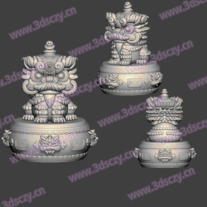 3D0374招财进宝鼓上醒狮STL文件三维图立体图建模精雕图雕刻机玉雕图木雕图圆雕图3D打印模型数据-3D素材资源仓