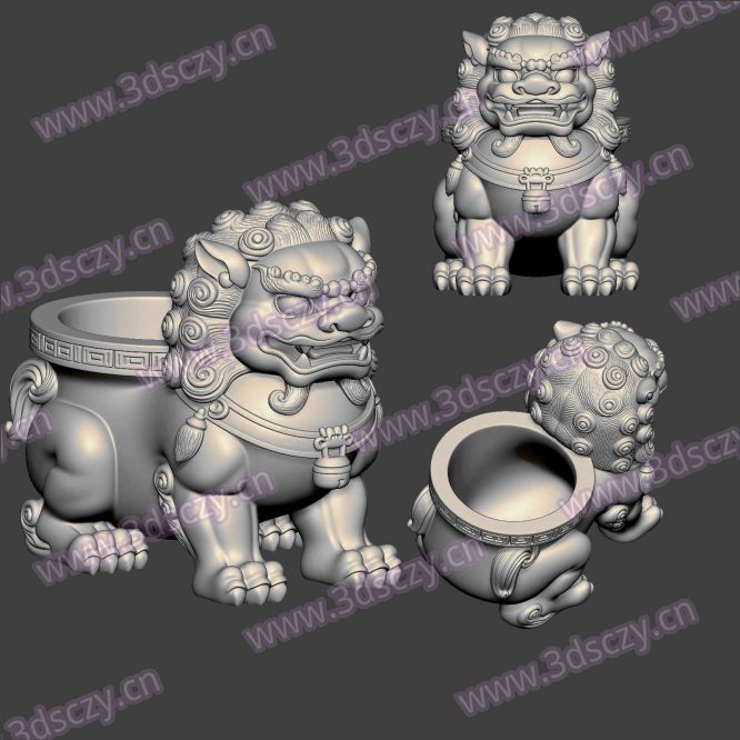 3D0375石狮瑞兽容器收纳摆件STL文件三维图立体图建模精雕图雕刻机玉雕图木雕图圆雕图3D打印模型数据-3D素材资源仓