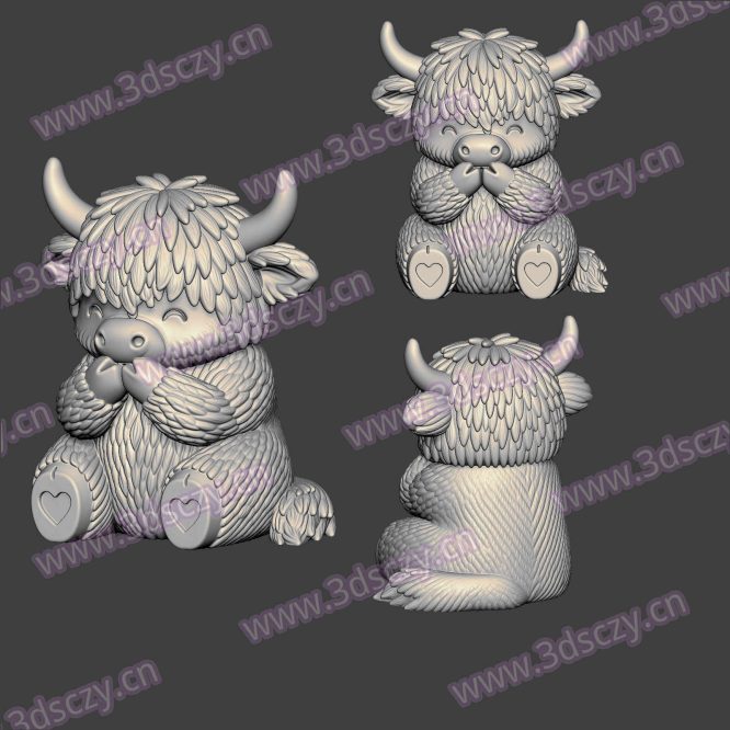 3D0380Q版高地牛卡通动物摆件STL文件三维图立体图建模精雕图雕刻机玉雕图木雕图圆雕图3D打印模型数据-3D素材资源仓