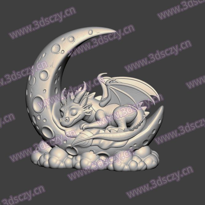 3D0390月牙上的可爱睡龙小飞龙STL文件三维图立体图建模精雕图雕刻机玉雕图木雕图圆雕图3D打印模型数据-3D素材资源仓