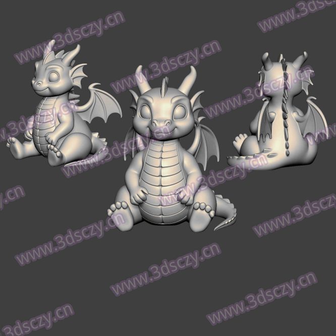 3D0391可爱小飞龙14坐姿神兽STL文件三维图立体图建模精雕图雕刻机玉雕图木雕图圆雕图3D打印模型数据-3D素材资源仓