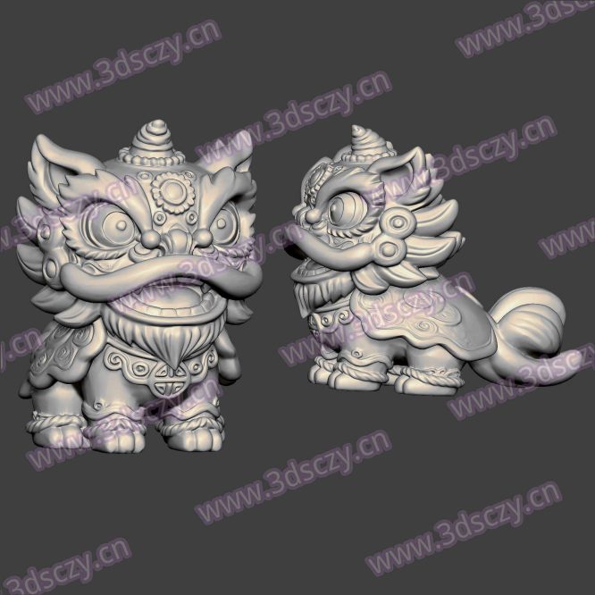 3D0397可爱醒狮舞狮摆件STL文件三维图立体图建模精雕图雕刻机玉雕图木雕图圆雕图3D打印模型数据-3D素材资源仓