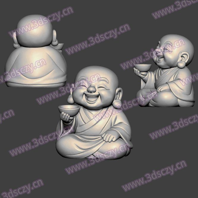 3D0401 快乐小和尚拿碗佛像STL文件三维图立体图建模精雕图雕刻机玉雕图木雕图圆雕图3D打印模型数据-3D素材资源仓