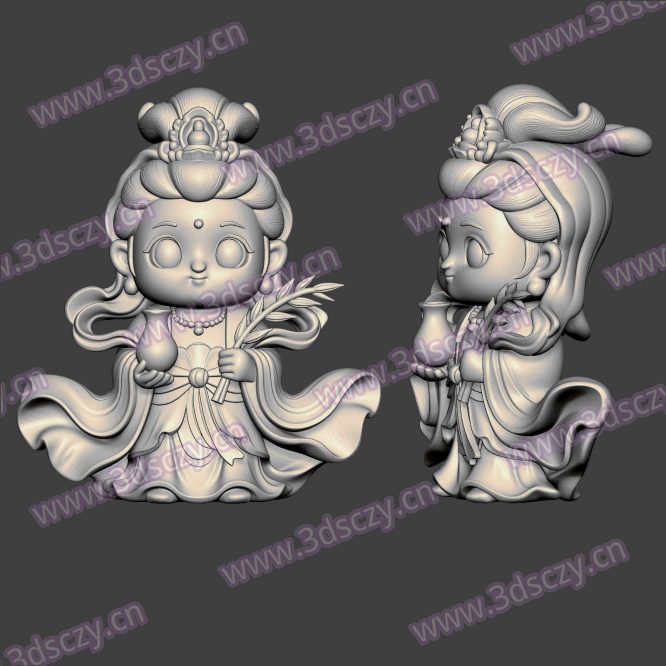 3D0402Q版观音菩萨2卡通佛像STL文件三维图立体图建模精雕图雕刻机玉雕图木雕图圆雕图3D打印模型数据-3D素材资源仓