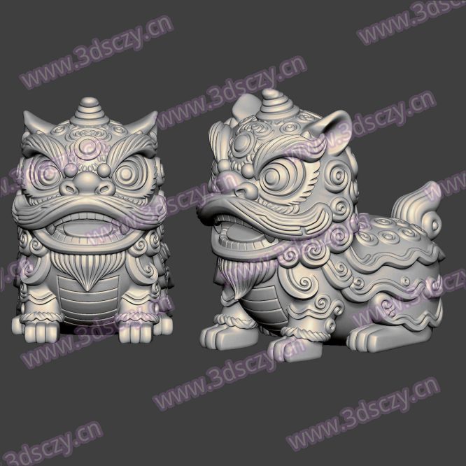 3D0404可爱醒狮舞狮茶宠Q版卡通STL文件三维图立体图建模精雕图雕刻机玉雕图木雕图圆雕图3D打印模型数据-3D素材资源仓