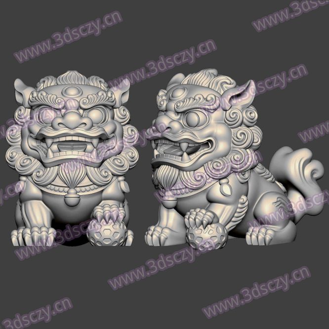 3D0405 石狮子茶宠风狮爷Q版卡通摆件STL文件三维图立体图建模精雕图雕刻机玉雕图木雕图圆雕图3D打印模型数据-3D素材资源仓
