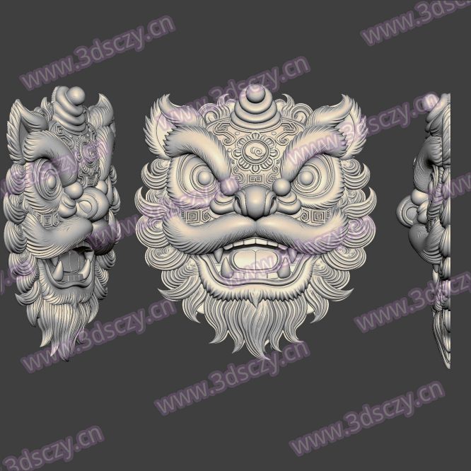3D0406醒狮头像浮雕舞狮STL文件三维图立体图建模精雕图雕刻机玉雕图木雕图圆雕图3D打印模型数据-3D素材资源仓