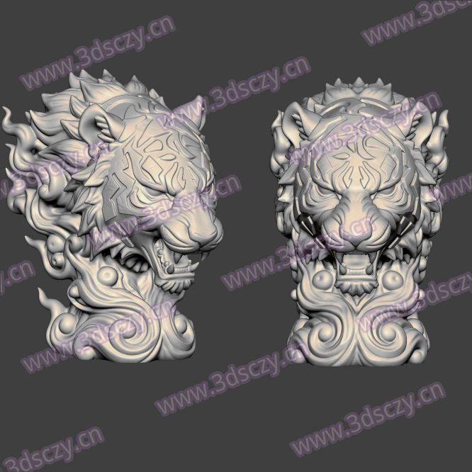 3D0407雄伟的金色火焰老虎半身像STL文件三维图立体图建模精雕图雕刻机玉雕图木雕图圆雕图3D打印模型数据-3D素材资源仓