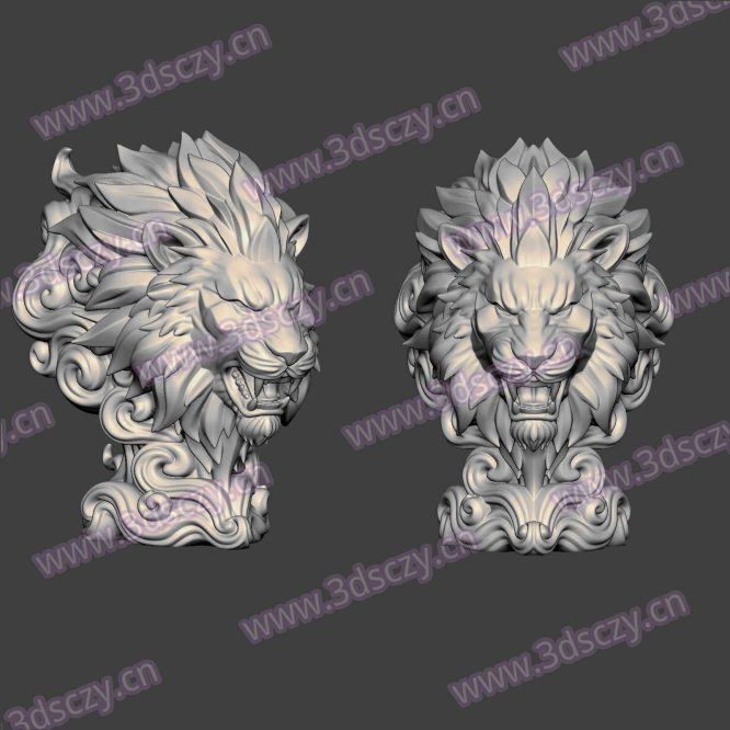 3D0408雄伟的金色狮头雕塑STL文件三维图立体图建模精雕图雕刻机玉雕图木雕图圆雕图3D打印模型数据-3D素材资源仓