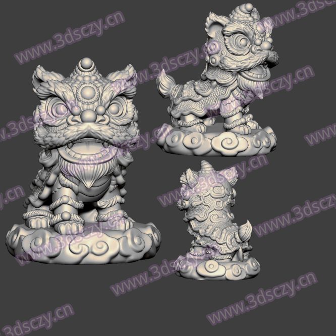 3D0370祥云醒狮摆件动物STL文件三维图立体图建模精雕图雕刻机玉雕图木雕图圆雕图3D打印模型数据-3D素材资源仓