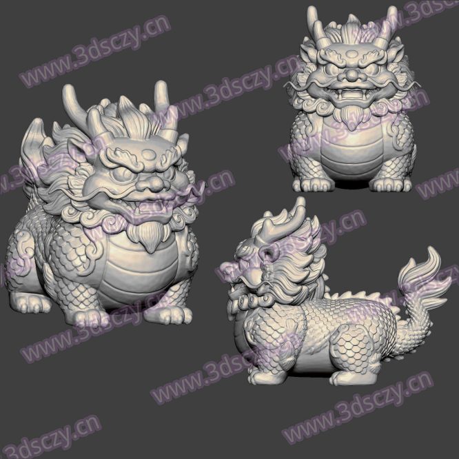3D0409Q版国风麒麟祥瑞神兽STL文件三维图立体图建模精雕图雕刻机玉雕图木雕图圆雕图3D打印模型数据-3D素材资源仓