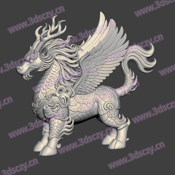 3D0411金羽麒麟翅膀神兽STL文件三维图立体图建模精雕图雕刻机玉雕图木雕图圆雕图3D打印模型数据-3D素材资源仓