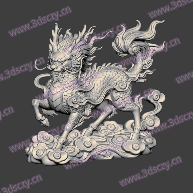 3D0371祥云麒麟神兽瑞兽STL文件三维图立体图建模精雕图雕刻机玉雕图木雕图圆雕图3D打印模型数据-3D素材资源仓