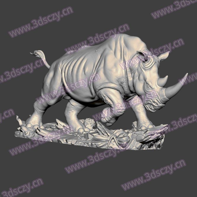 3D0415犀牛冲撞摆件动物STL文件三维图立体图建模精雕图雕刻机玉雕图木雕图圆雕图3D打印模型数据-3D素材资源仓