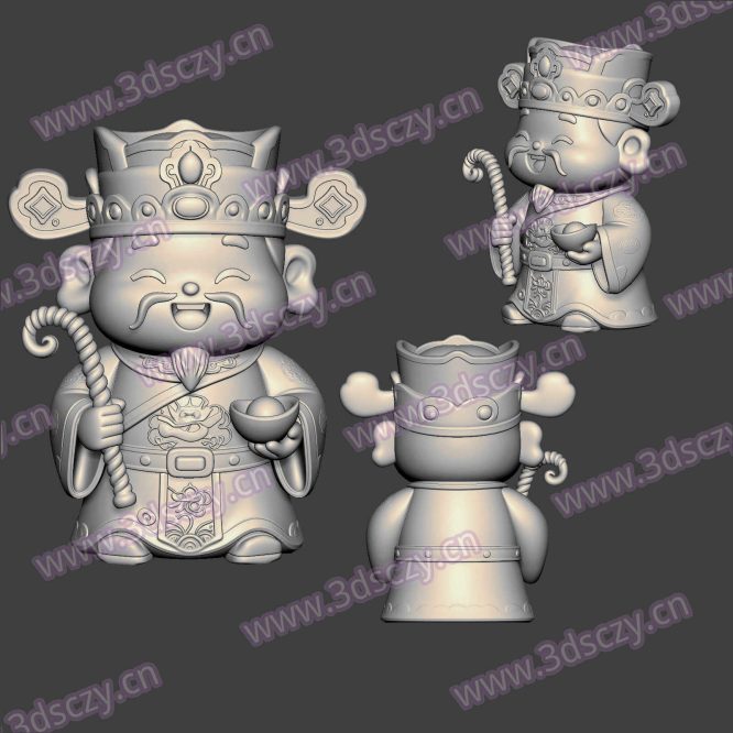 3D0423Q版财神爷2卡通摆件STL文件三维图立体图建模精雕图雕刻机玉雕图木雕图圆雕图3D打印模型数据-3D素材资源仓