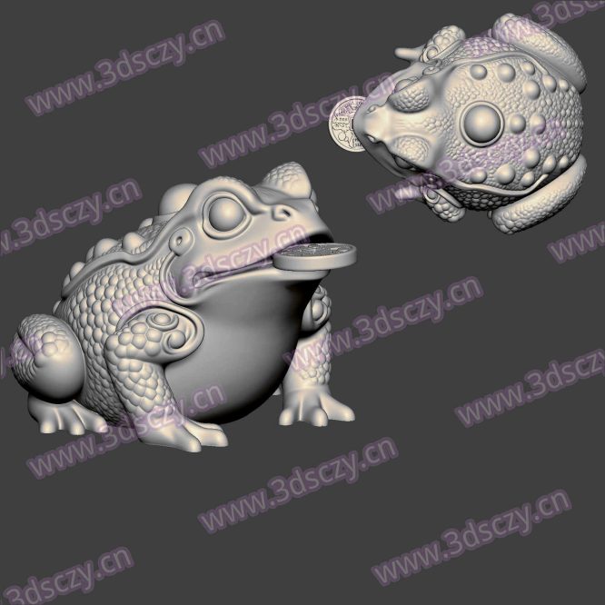 3D0425招财进宝金蟾蜍2含铜钱STL文件三维图立体图建模精雕图雕刻机玉雕图木雕图圆雕图3D打印模型数据-3D素材资源仓