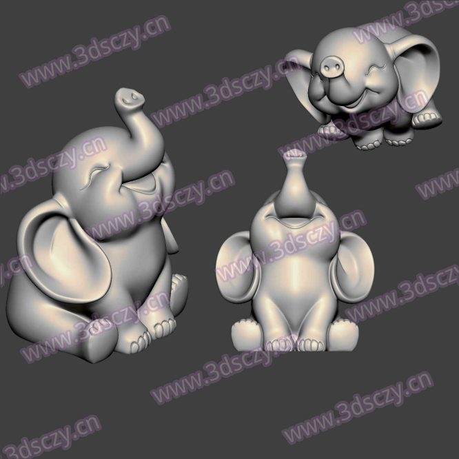 3D0433可爱快乐的小象Q版卡通动物STL文件三维图立体图建模精雕图雕刻机玉雕图木雕图圆雕图3D打印模型数据-3D素材资源仓