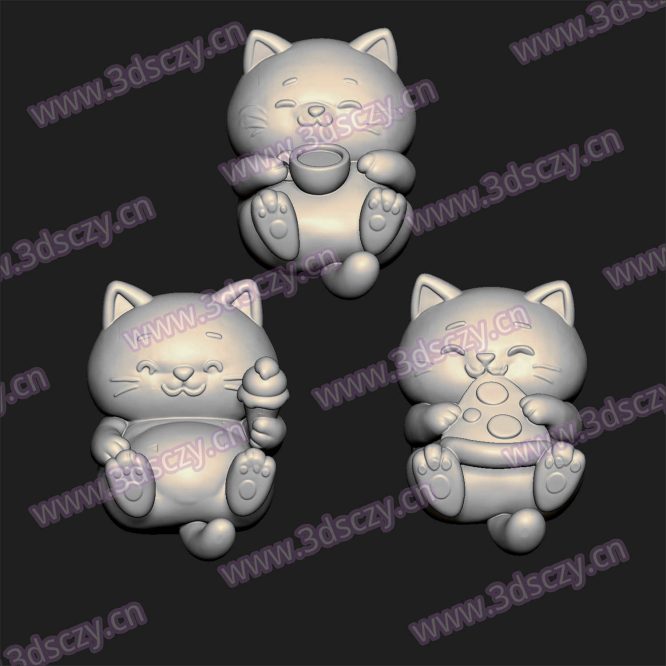 000596三只小胖猫躺着Q版卡通STL文件三维图立体图建模精雕图雕刻机玉雕图木雕图圆雕图3D打印模型数据-3D素材资源仓