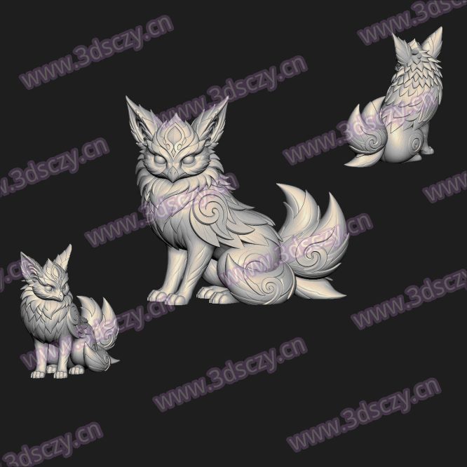 000634猫头鹰狐狸奇幻圆雕图STL文件三维图立体图建模精雕图雕刻机玉雕图木雕图3D打印模型数据-3D素材资源仓