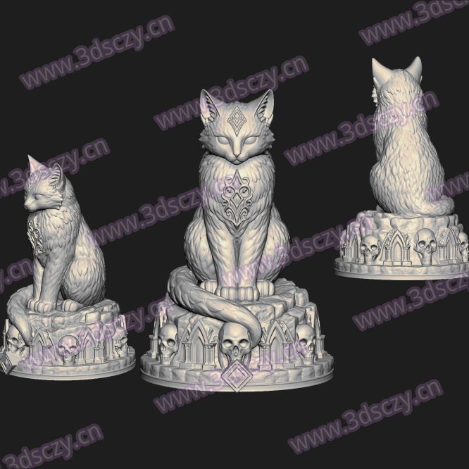 000635猫咪骷髅头底座圆雕图STL文件三维图立体图建模精雕图雕刻机玉雕图木雕图3D打印模型数据-3D素材资源仓
