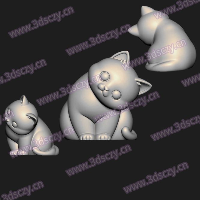 000639小猫歪头圆雕图STL文件三维图立体图建模精雕图雕刻机玉雕图木雕图3D打印模型数据-3D素材资源仓