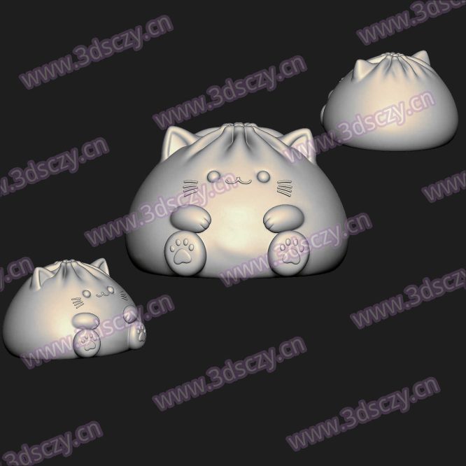 000654小猫咪小笼包圆雕图STL文件三维图立体图建模精雕图雕刻机玉雕图木雕图3D打印模型数据-3D素材资源仓