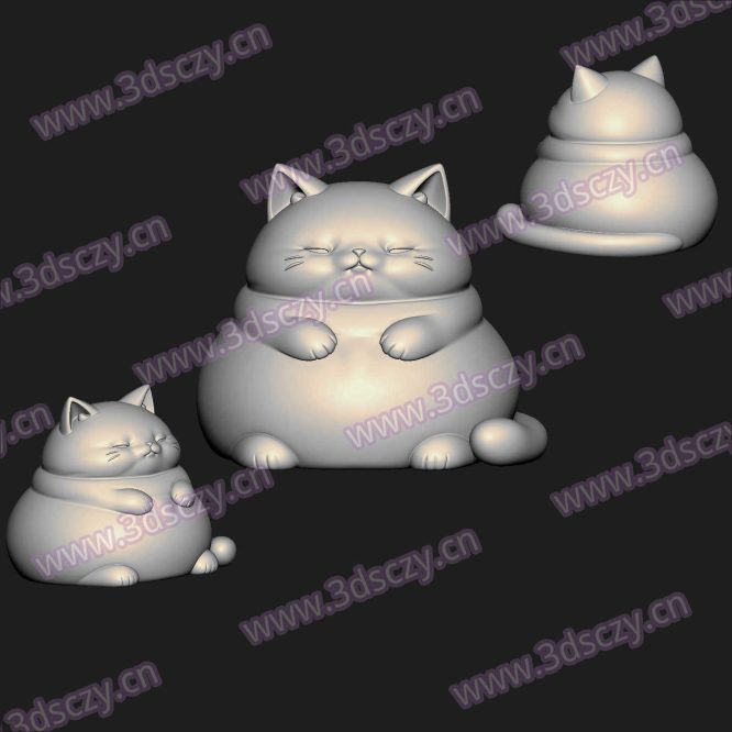 000661胖乎乎可爱猫圆雕图STL文件三维图立体图建模精雕图雕刻机玉雕图木雕图3D打印模型数据-3D素材资源仓