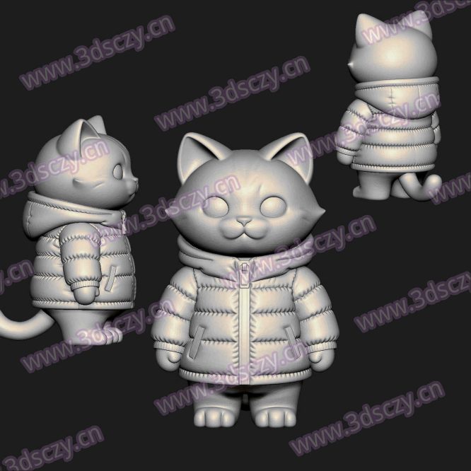 000707可爱小猫穿羽绒服圆雕图STL文件三维图立体图建模精雕图雕刻机玉雕图木雕图3D打印模型数据-3D素材资源仓