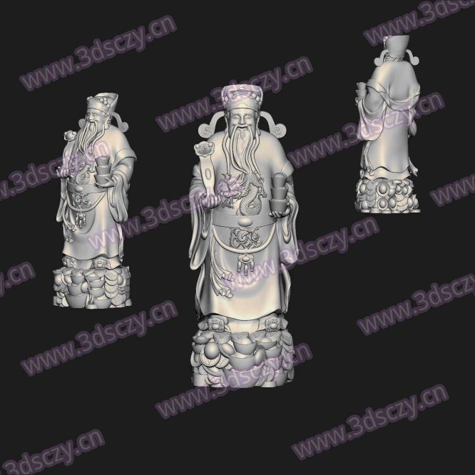 000733财神如意元宝摆件圆雕图STL文件三维图立体图建模精雕图雕刻机玉雕图木雕图3D打印模型数据-3D素材资源仓