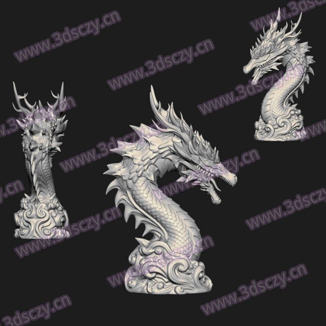 000737祥云龙头半身像圆雕图STL文件三维图立体图建模精雕图雕刻机玉雕图木雕图3D打印模型数据-3D素材资源仓
