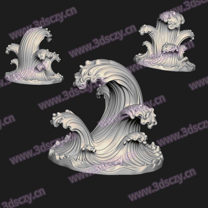 000760海浪艺术浪花雕塑圆雕图STL文件三维图立体图建模精雕图雕刻机玉雕图木雕图3D打印模型数据-3D素材资源仓