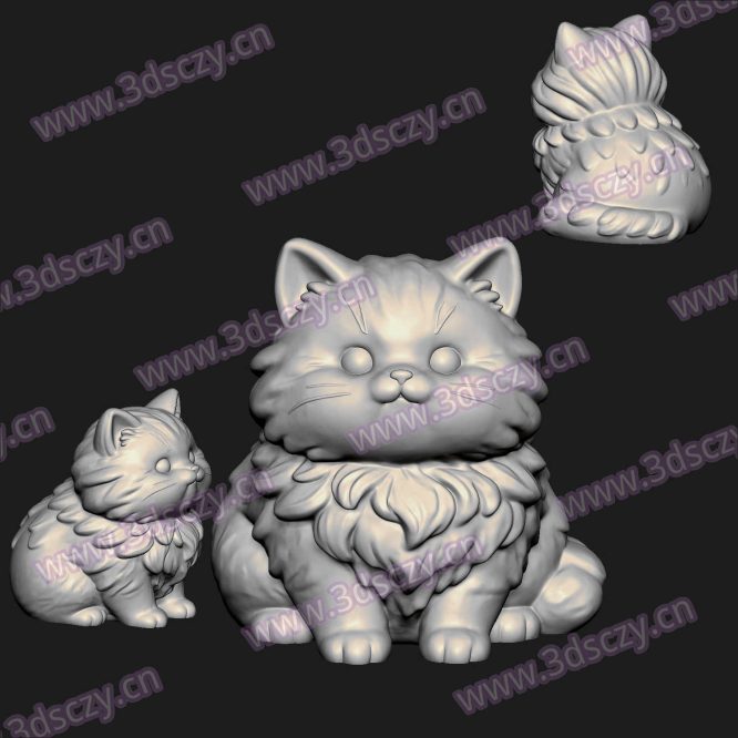 000762可爱小猫卡通摆件a圆雕图STL文件三维图立体图建模精雕图雕刻机玉雕图木雕图3D打印模型数据-3D素材资源仓