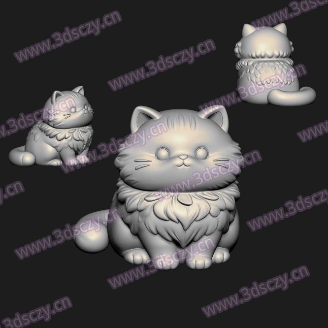 000763可爱小猫卡通摆件b圆雕图STL文件三维图立体图建模精雕图雕刻机玉雕图木雕图3D打印模型数据-3D素材资源仓
