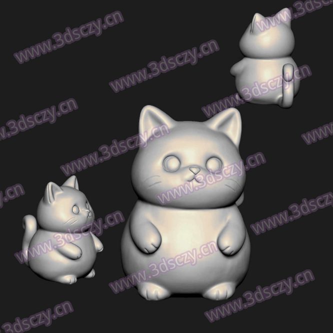 000764可爱小猫卡通摆件c圆雕图STL文件三维图立体图建模精雕图雕刻机玉雕图木雕图3D打印模型数据-3D素材资源仓